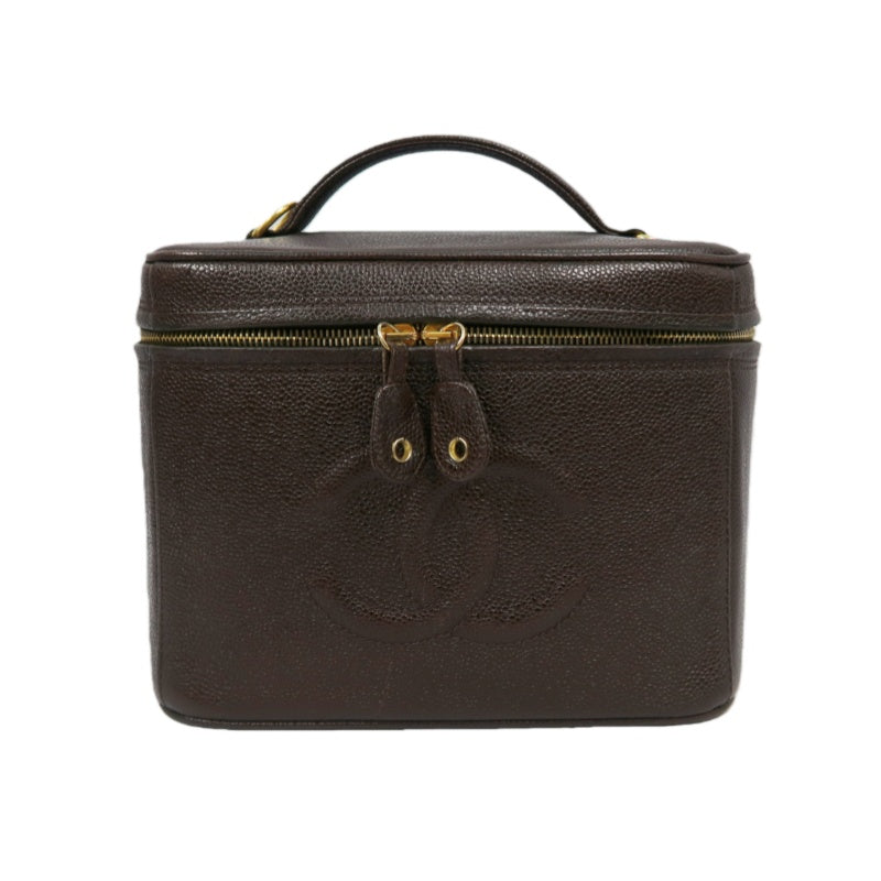 CHANEL Coco Mark Vanity Bag, Brown Caviar Leather, Gold Hardware, with Shoulder Strap & Guarantee Card