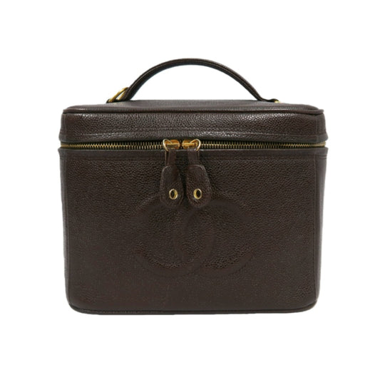 CHANEL Coco Mark Vanity Bag, Brown Caviar Leather, Gold Hardware, with Shoulder Strap & Guarantee Card