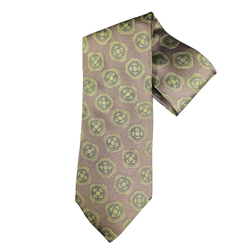 DIOR Medallion Pattern Silk Tie Burgundy Gold