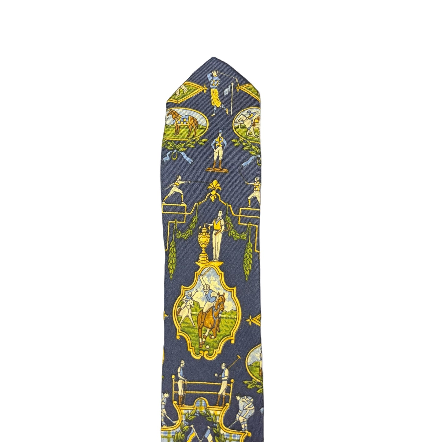 FERRAGAMO  Equestrian Print Silk Tie Navy Multicolor