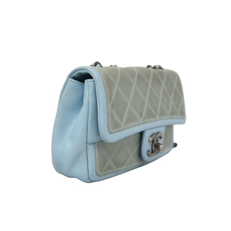 CHANEL Classic Flap Shoulder Bag Lambskin Blue Silver Hardware