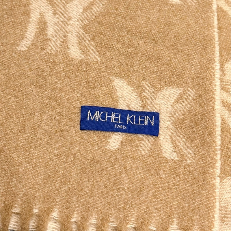 MICHEL KLEN Muffler Scarf Wool Light Brown MK All-over Logo Pattern Fringe Autumn Winter Warm