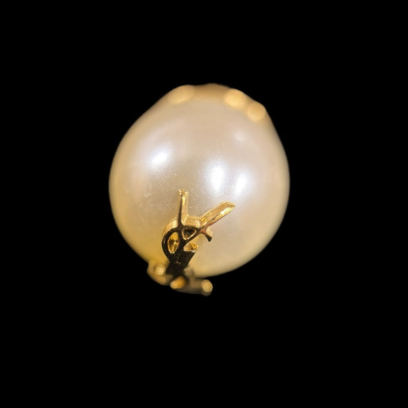 YVES SAINT LAURENT Ivory Glass Brass Logo Stud Earrings