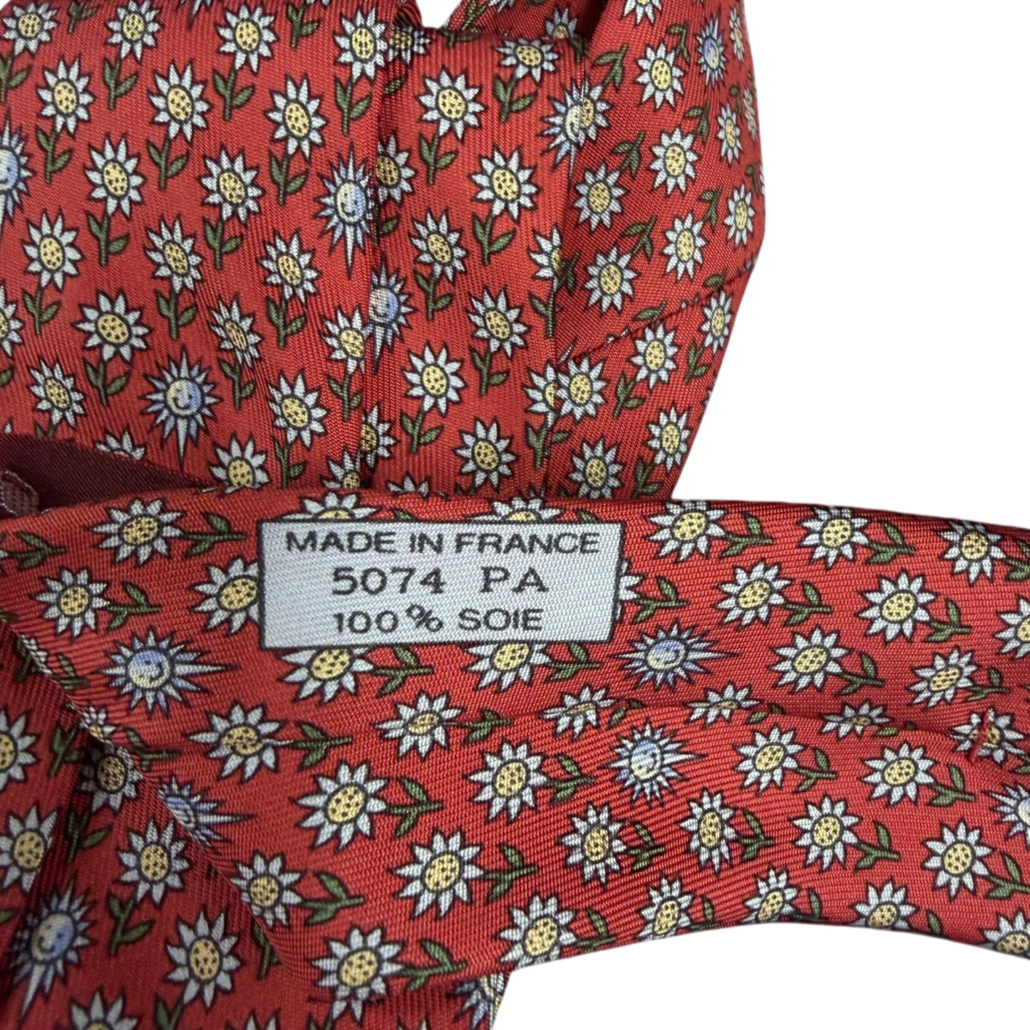 HERMES  Floral Print Silk Tie Red