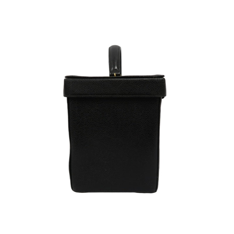CHANEL Black Caviar Leather Vanity Bag with Coco Mark, Gold Hardware, Shoulder Strap & Guarantee CardCHANEL Black Caviar Leather Vanity Bag with Coco Mark, Gold Hardware, Shoulder Strap & Guarantee Card