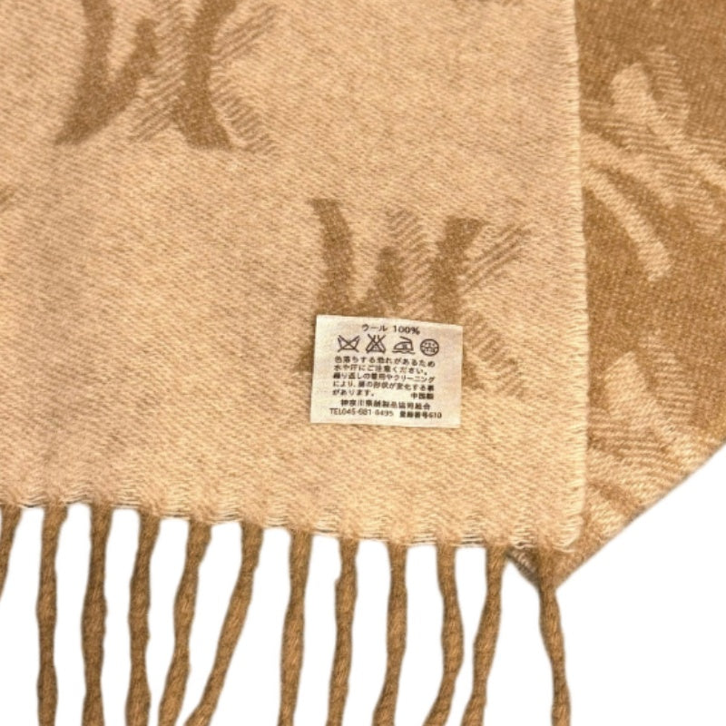 MICHEL KLEN Muffler Scarf Wool Light Brown MK All-over Logo Pattern Fringe Autumn Winter Warm