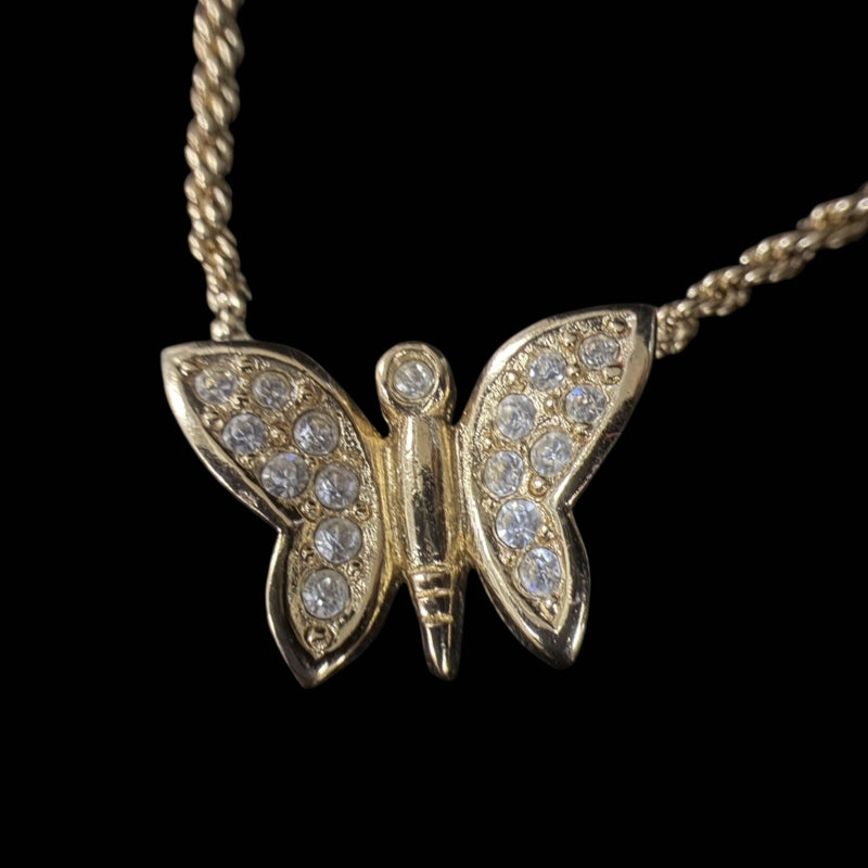 DIOR Gold Alloy Butterfly Pendant Necklace