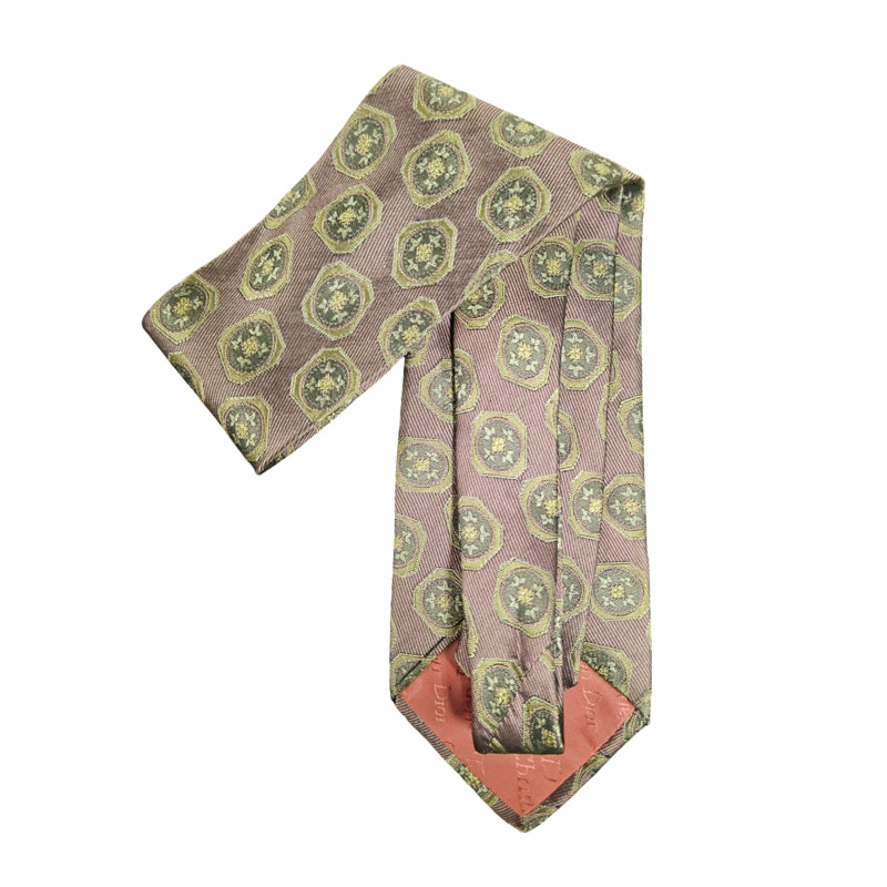 DIOR Medallion Pattern Silk Tie Burgundy Gold