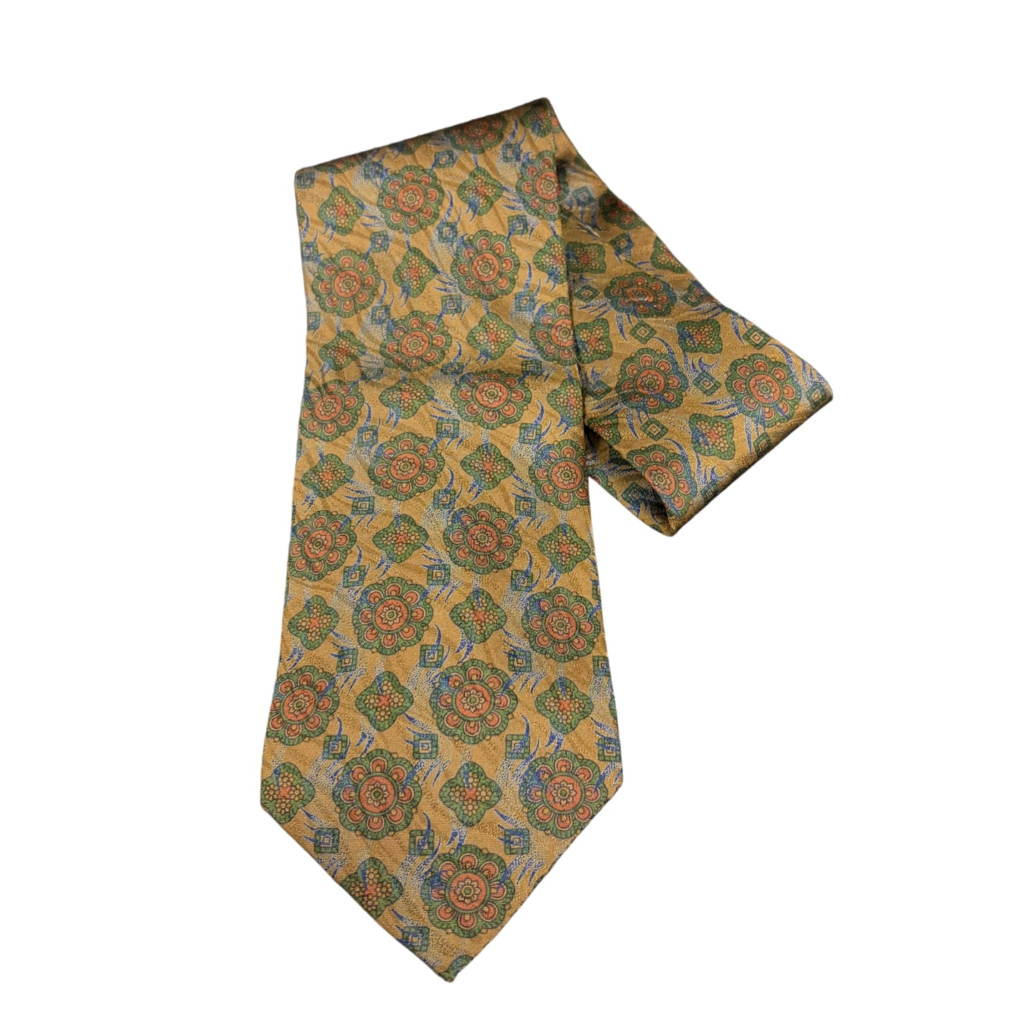 SAINT LAURENT Floral Pattern Silk Tie Brown Green