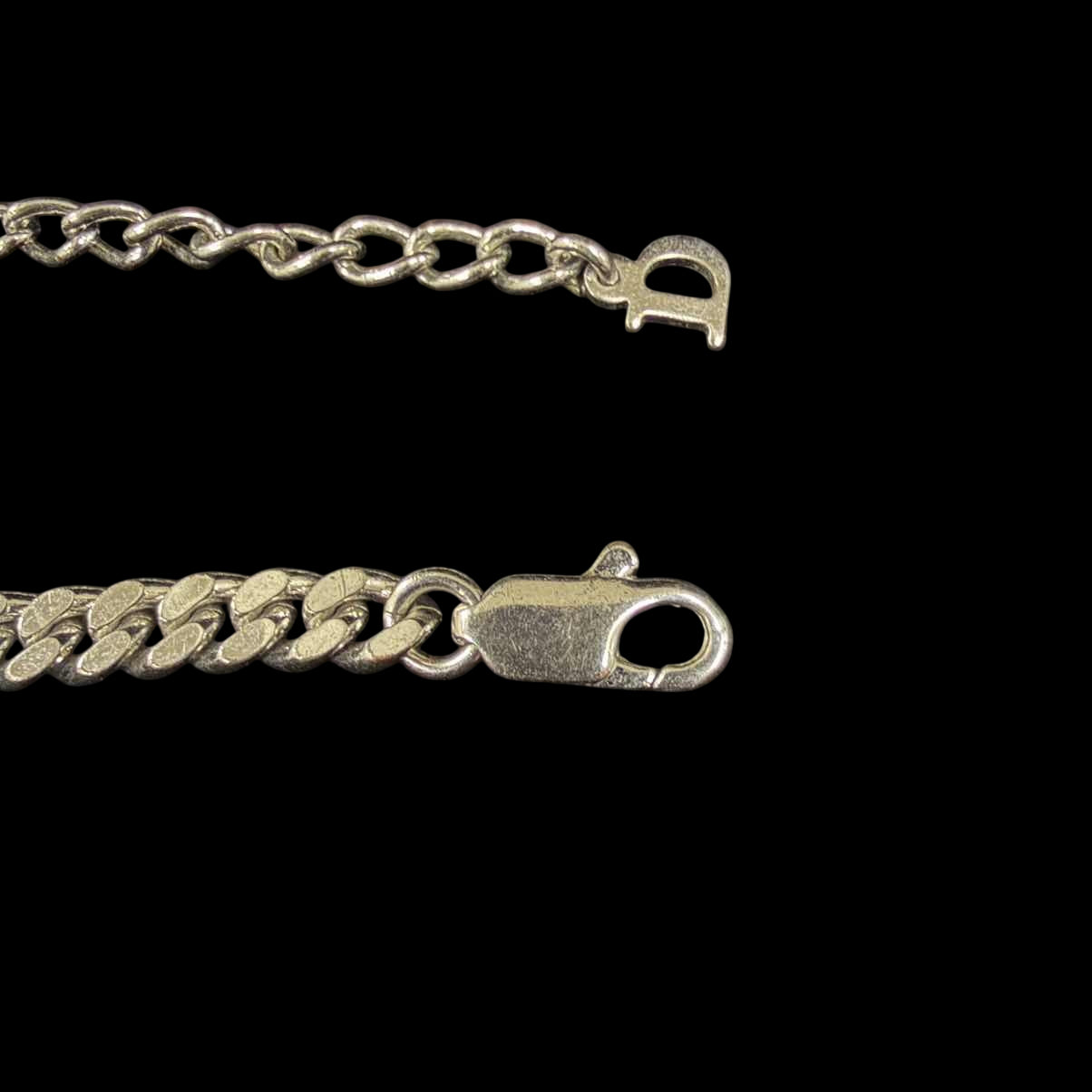 DIOR Silver Cuban Chain Embossed Logo Bar Necklace