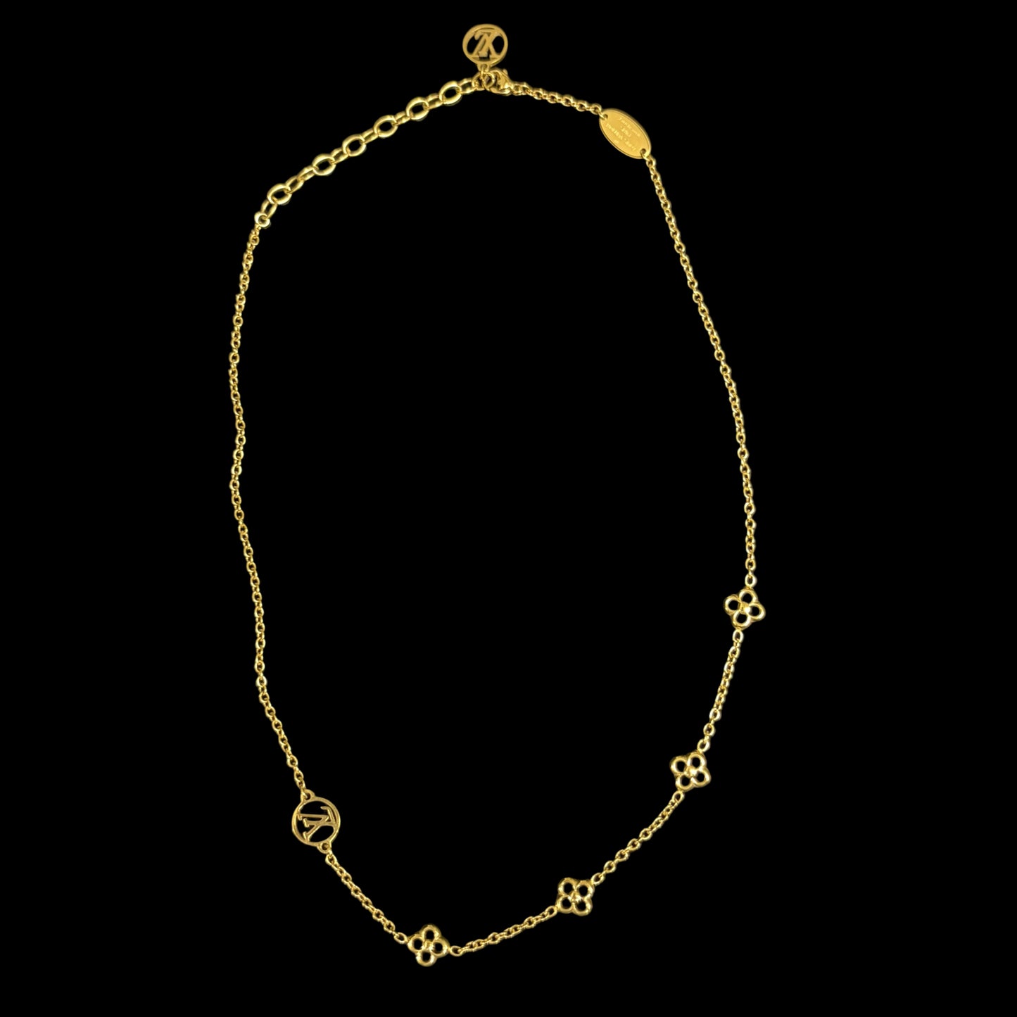 LOUIS VUITTON Gold Alloy Full Floral Station Necklace With Gold Hardware