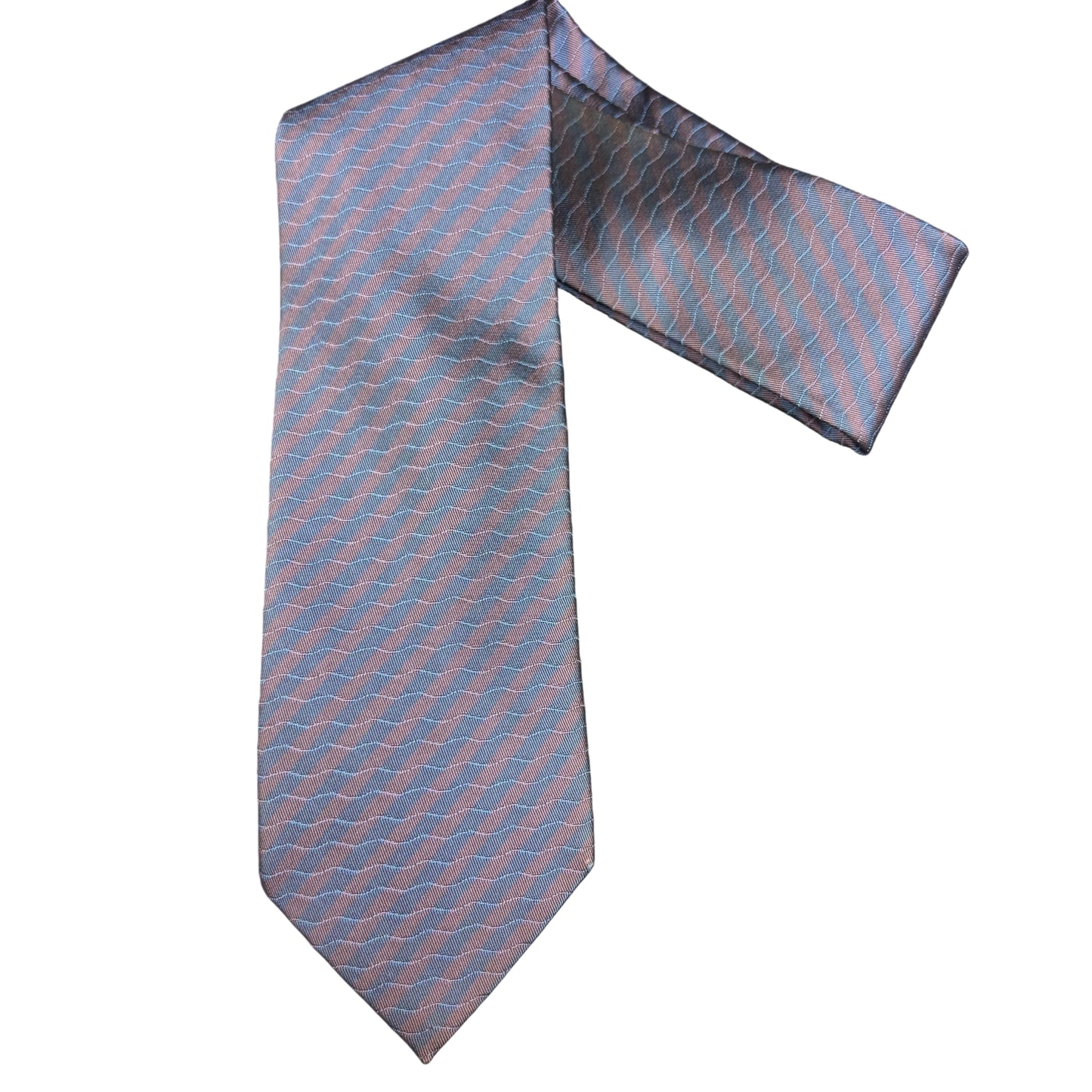 YVES SAINT LAURENT Wave Pattern Silk Tie Purple/Navy
