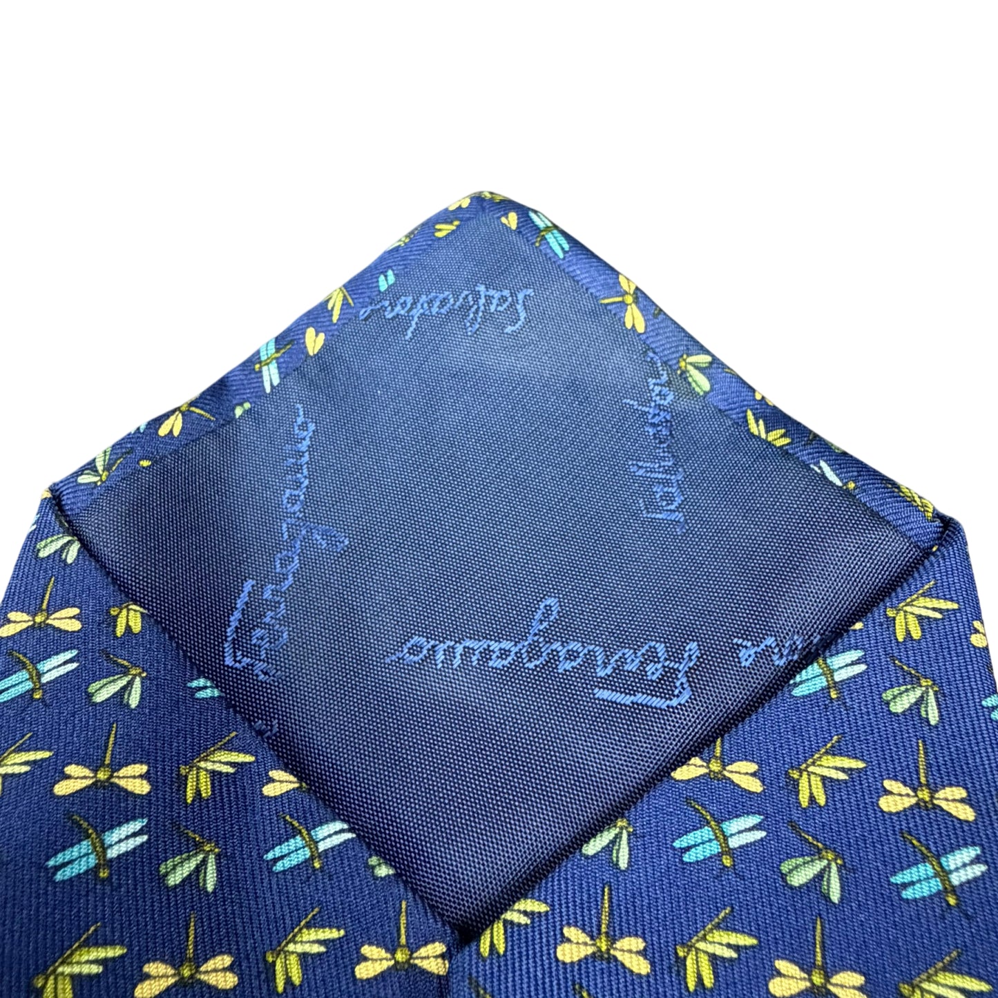 FERRAGAMO Dragonfly Pattern Silk Tie Navy Multicolor