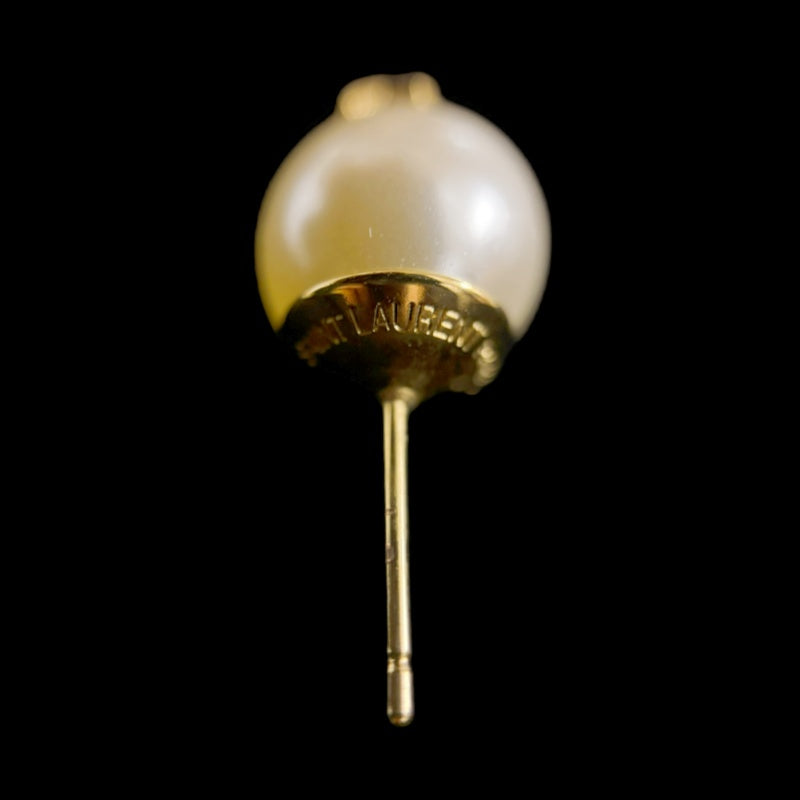 YVES SAINT LAURENT Ivory Glass Brass Logo Stud Earrings