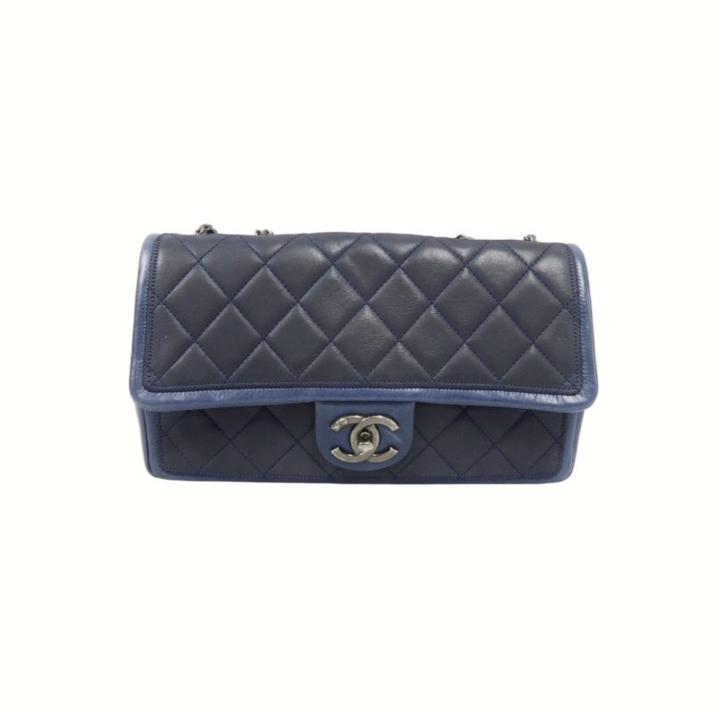 CHANEL Chain Shoulder Bag, Navy, Silver Hardware