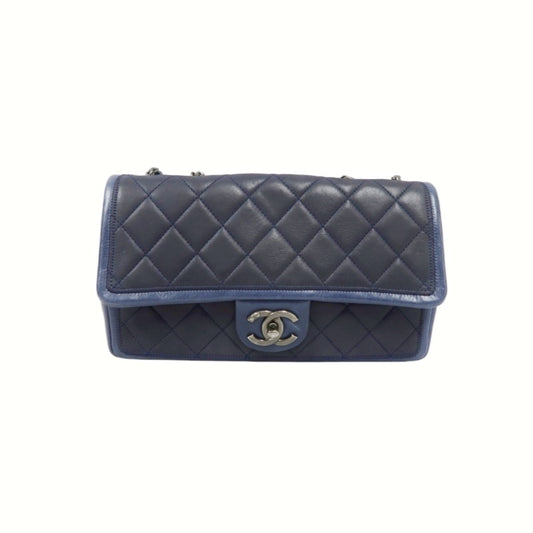 CHANEL Chain Shoulder Bag, Navy, Silver Hardware