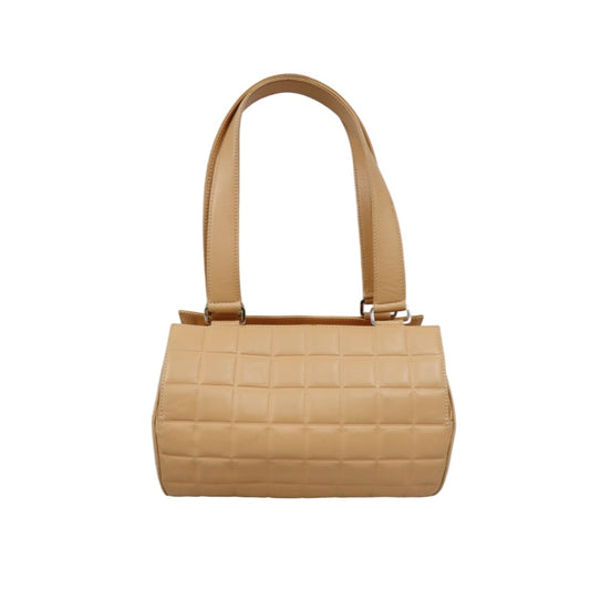 CHANEL Chocolate Bar Mini Boston Drum Bag, Lambskin Leather, Beige, with Guarantee Card