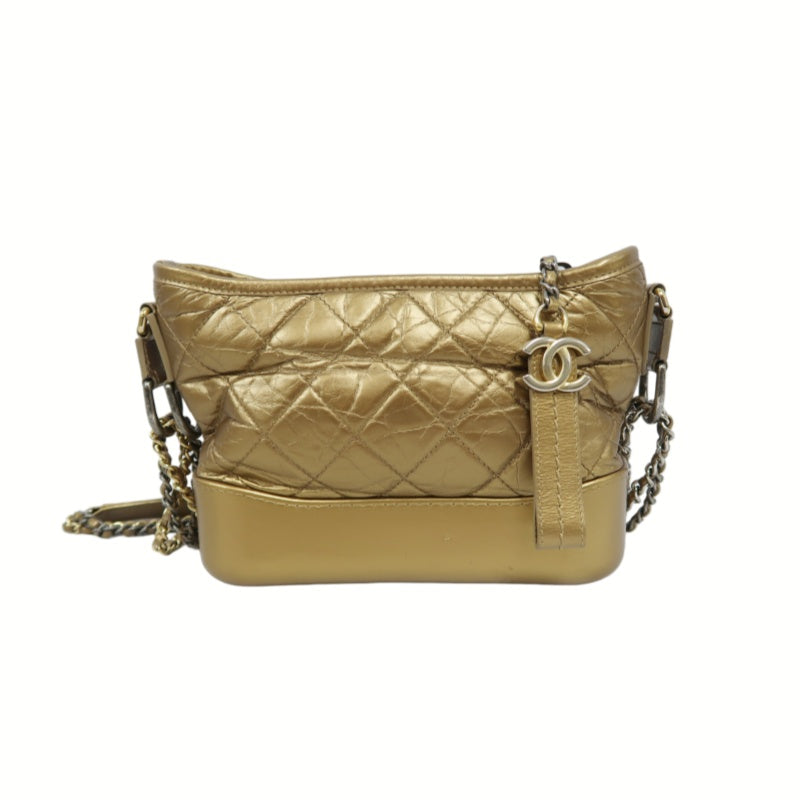 Chanel Gabrielle Hobo Bag in Gold Waxed Leather with Two-Tone Chain