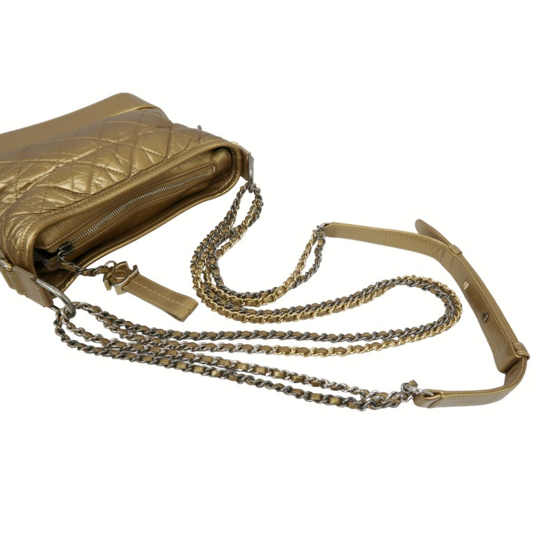 Chanel Gabrielle Hobo Bag in Gold Waxed Leather with Two-Tone Chain