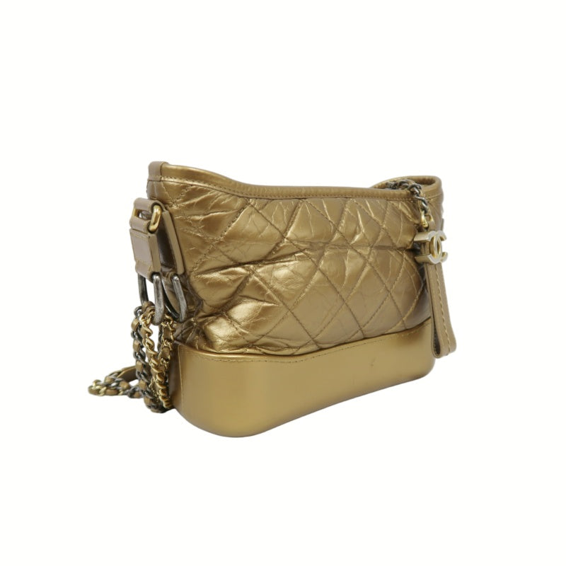 Chanel Gabrielle Hobo Bag in Gold Waxed Leather with Two-Tone Chain