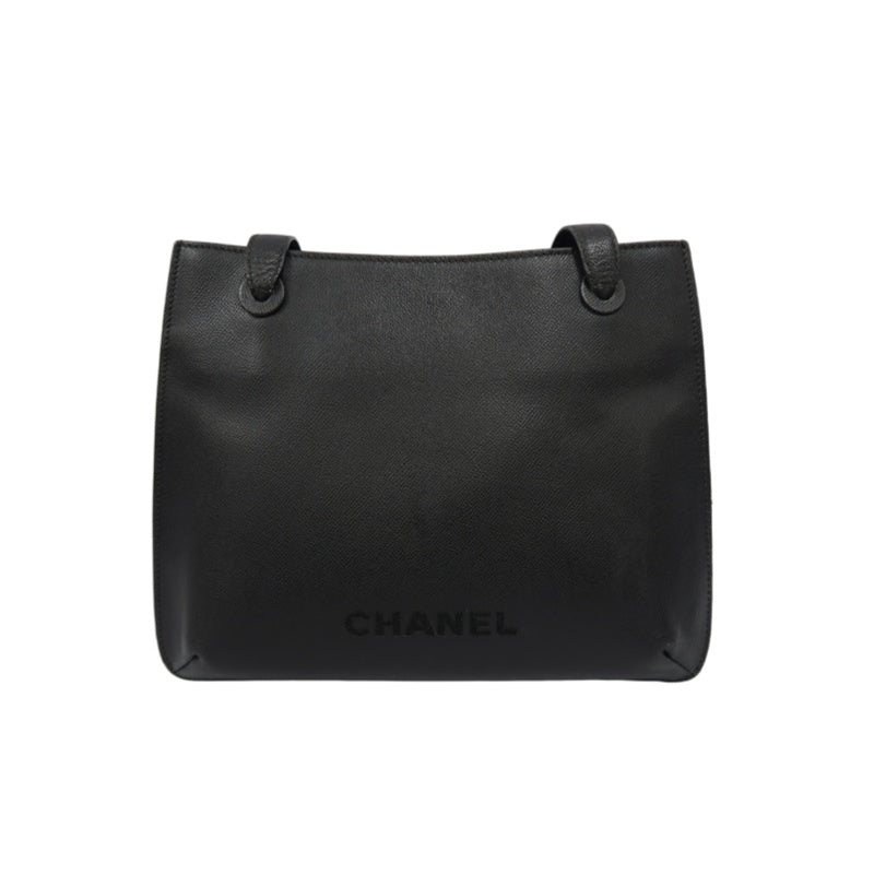 Chanel Black Caviar Leather Logo Tote Shoulder Bag