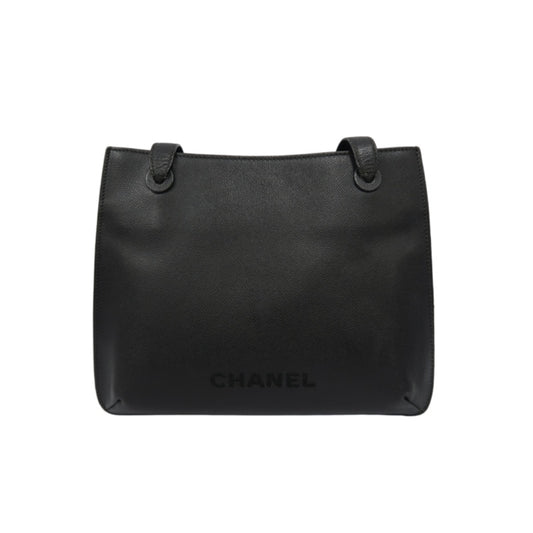Chanel Black Caviar Leather Logo Tote Shoulder Bag