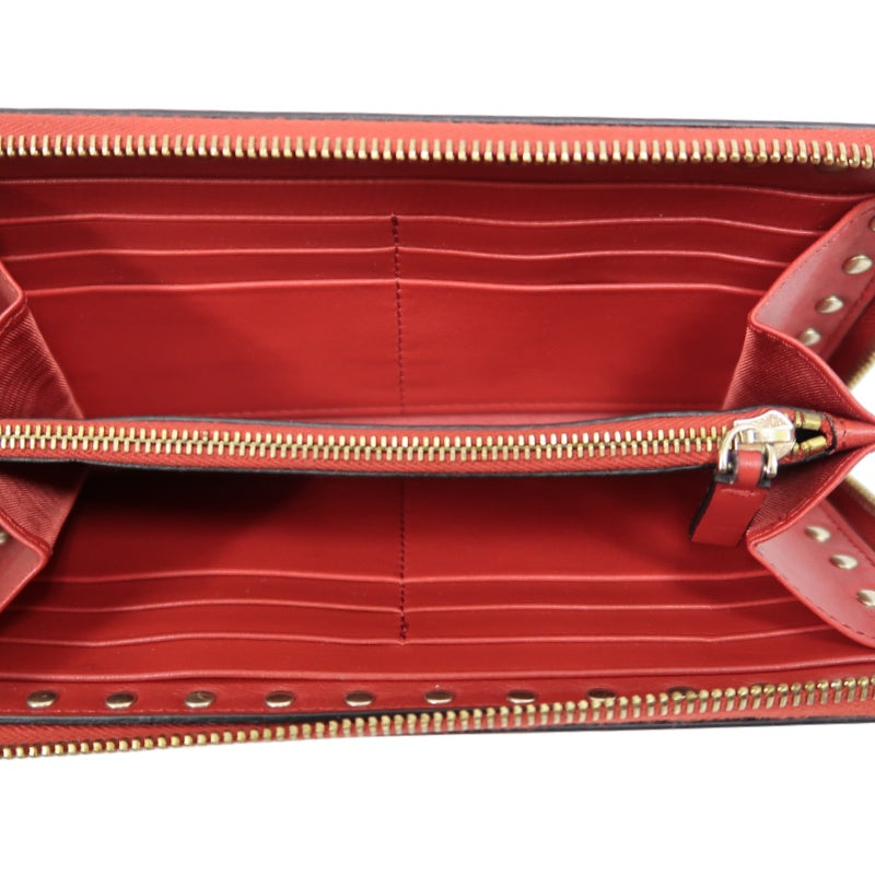 VALENTINO GARAVANI Rockstud Zip Around Wallet Leather Red Gold Stud Hardware