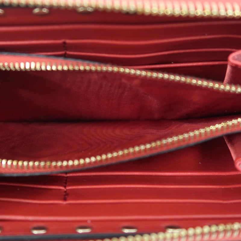 VALENTINO GARAVANI Rockstud Zip Around Wallet Leather Red Gold Stud Hardware