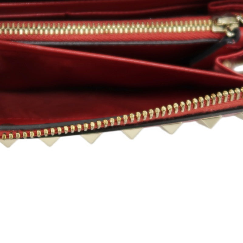 VALENTINO GARAVANI Rockstud Zip Around Wallet Leather Red Gold Stud Hardware