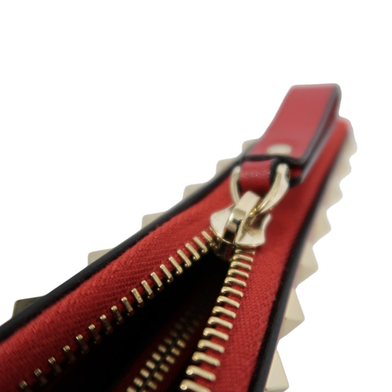 VALENTINO GARAVANI Rockstud Zip Around Wallet Leather Red Gold Stud Hardware