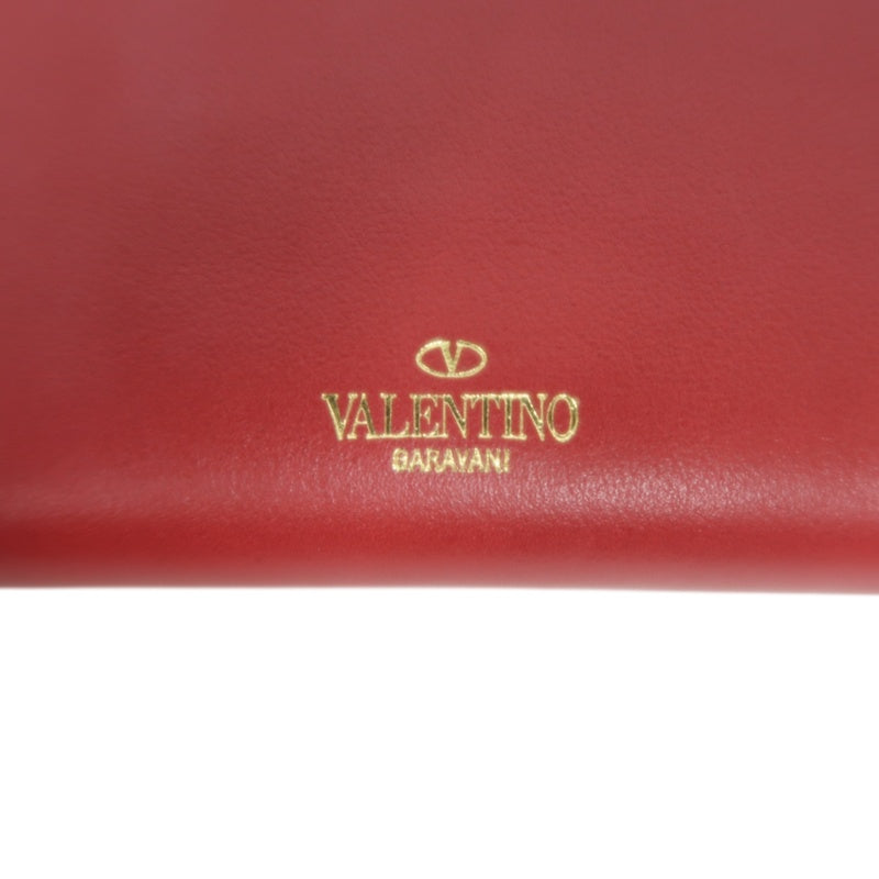 VALENTINO GARAVANI Rockstud Zip Around Wallet Leather Red Gold Stud Hardware