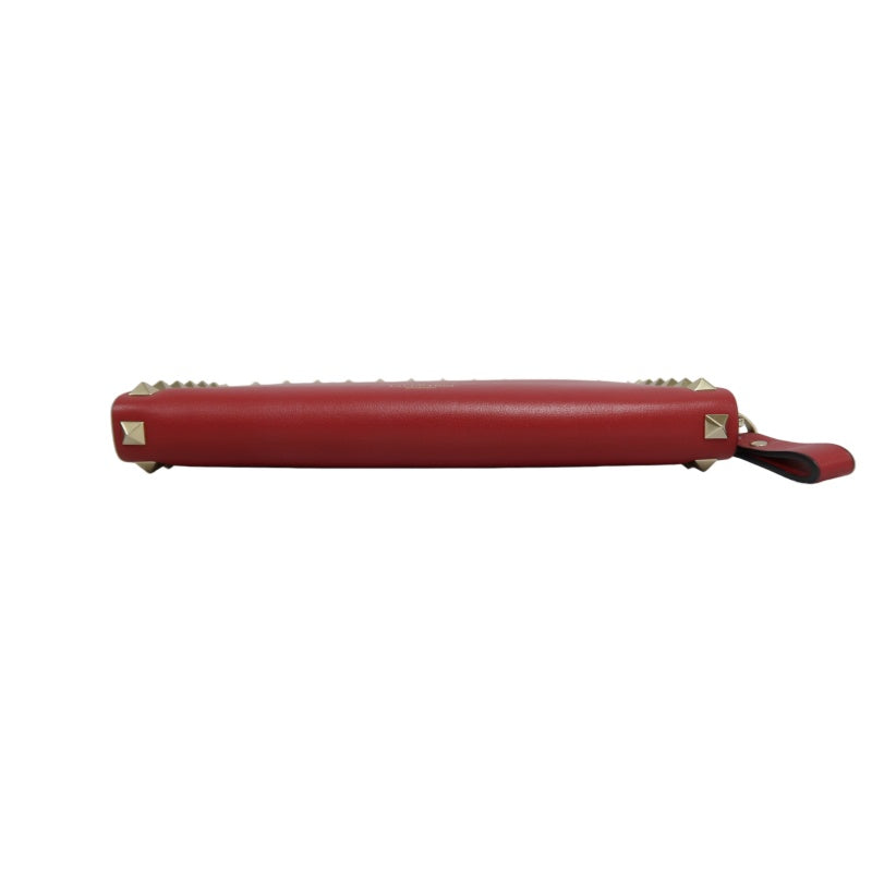 VALENTINO GARAVANI Rockstud Zip Around Wallet Leather Red Gold Stud Hardware