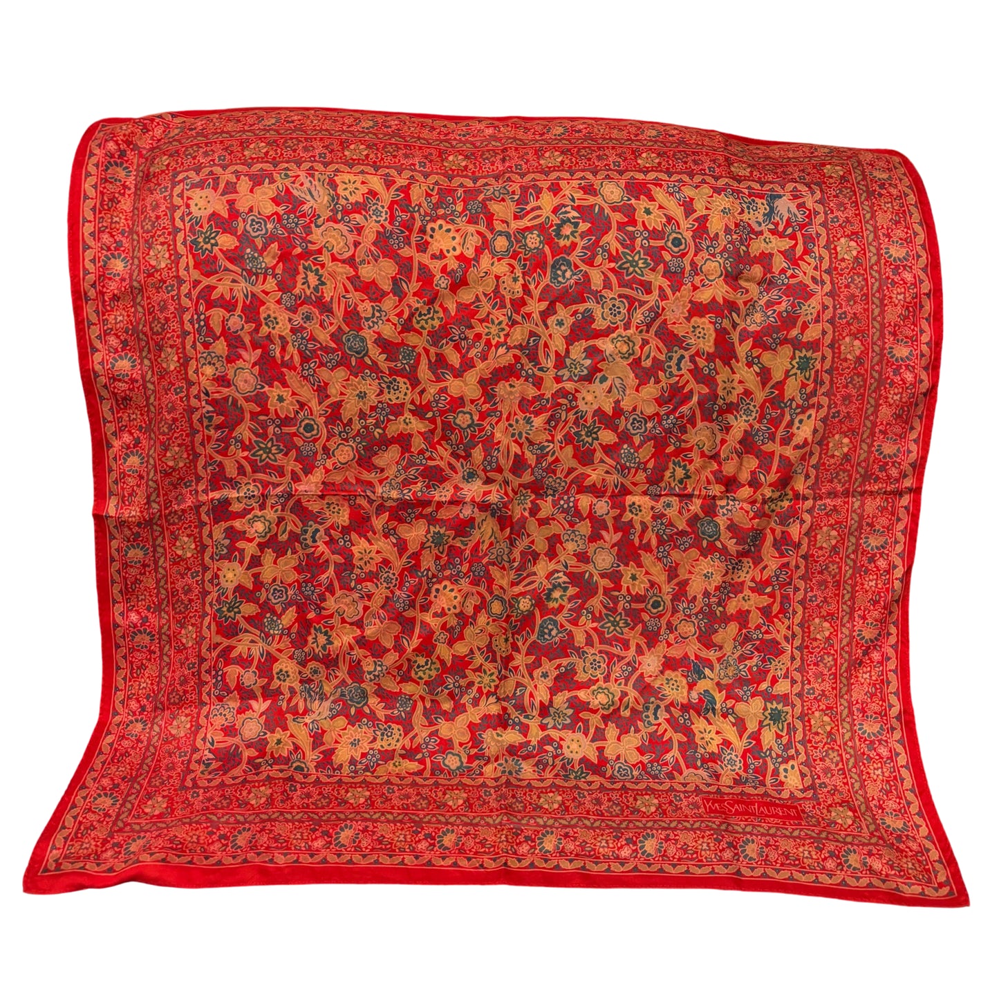 YSL  Floral Print Silk Scarf Red/Multicolor