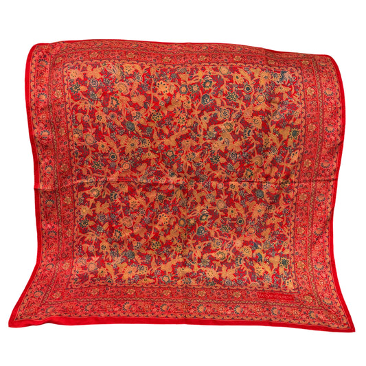 YSL  Floral Print Silk Scarf Red/Multicolor