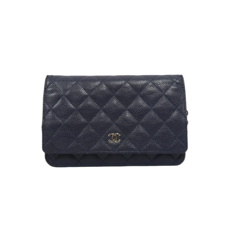 CHANEL Quilted WOC Shoulder Bag, Caviar Leather, Navy, Silver-Tone Hardware, With Guarantee Card