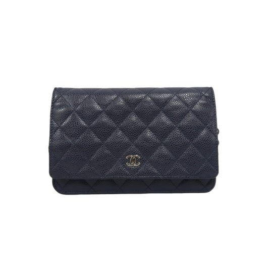 CHANEL Quilted WOC Shoulder Bag, Caviar Leather, Navy, Silver-Tone Hardware, With Guarantee Card