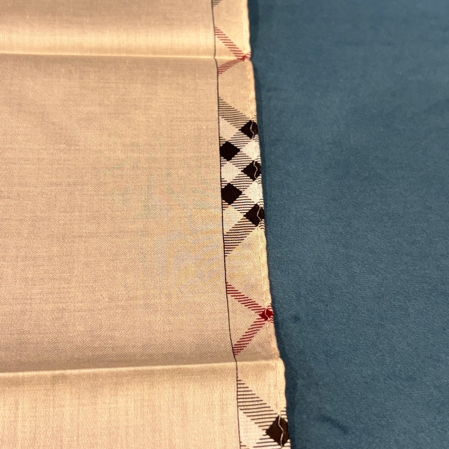 BURBERRY Cotton Scarf Light Beige with Black and Red Check Trim