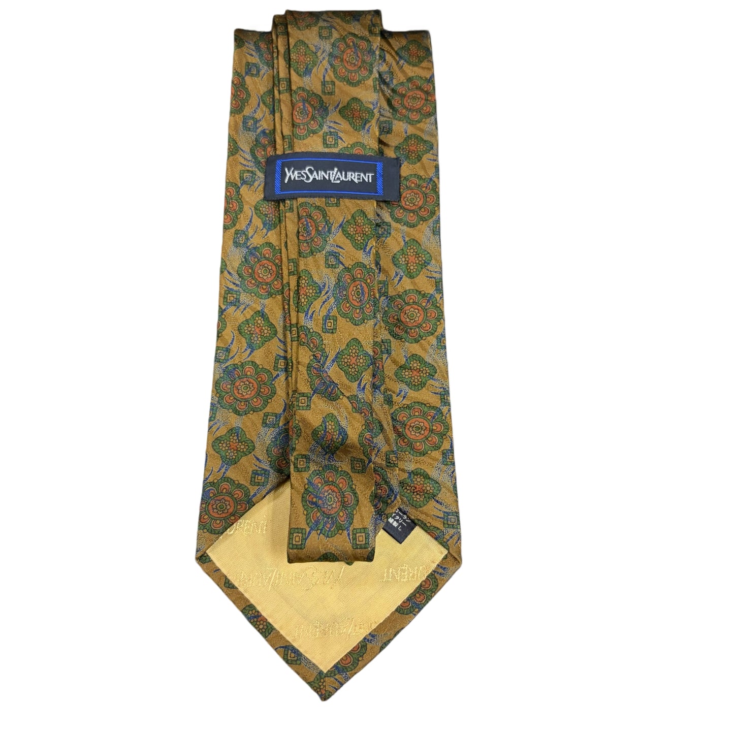 SAINT LAURENT Floral Pattern Silk Tie Brown Green