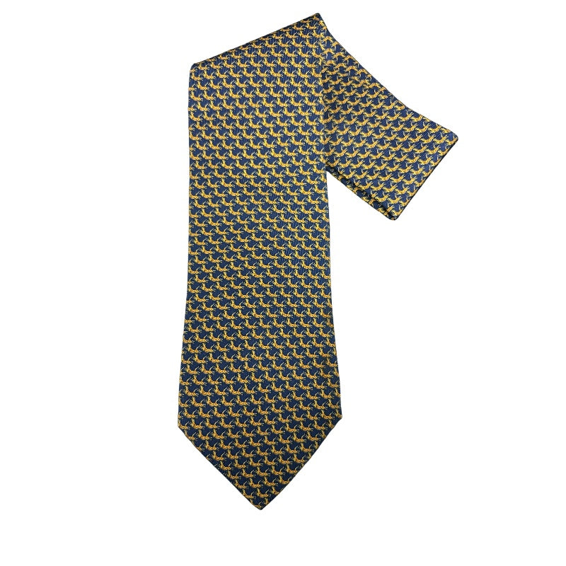 FERRAGAMO Silk Tie, Navy Base with Horse Pattern