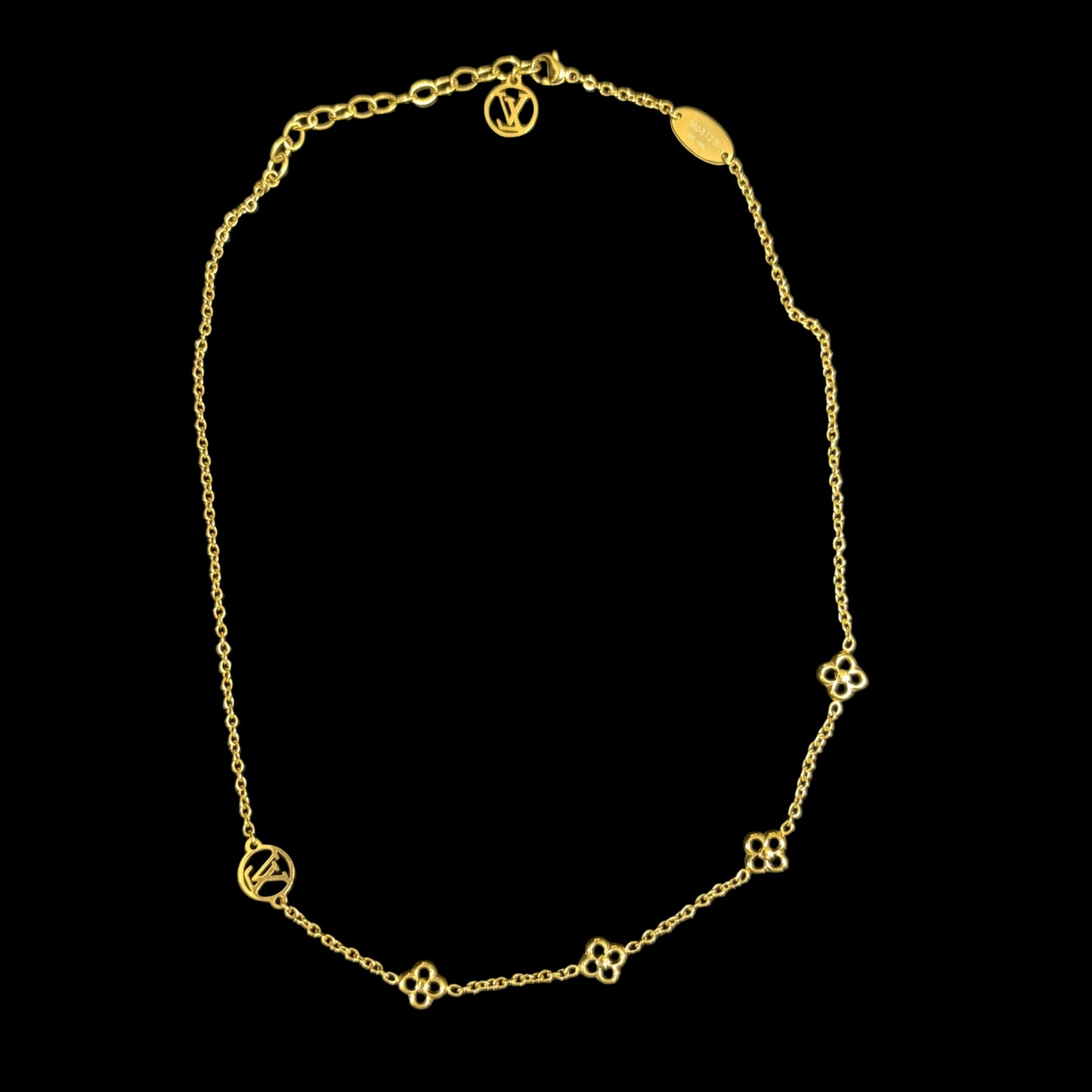 LOUIS VUITTON Gold Alloy Full Floral Station Necklace With Gold Hardware