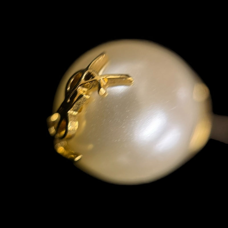 YVES SAINT LAURENT Ivory Glass Brass Logo Stud Earrings