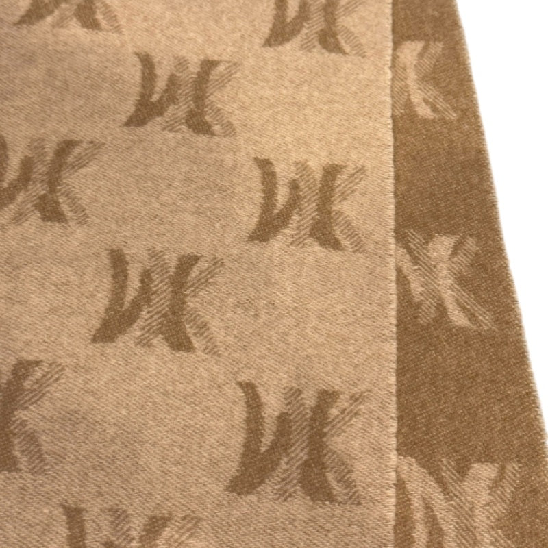 MICHEL KLEN Muffler Scarf Wool Light Brown MK All-over Logo Pattern Fringe Autumn Winter Warm