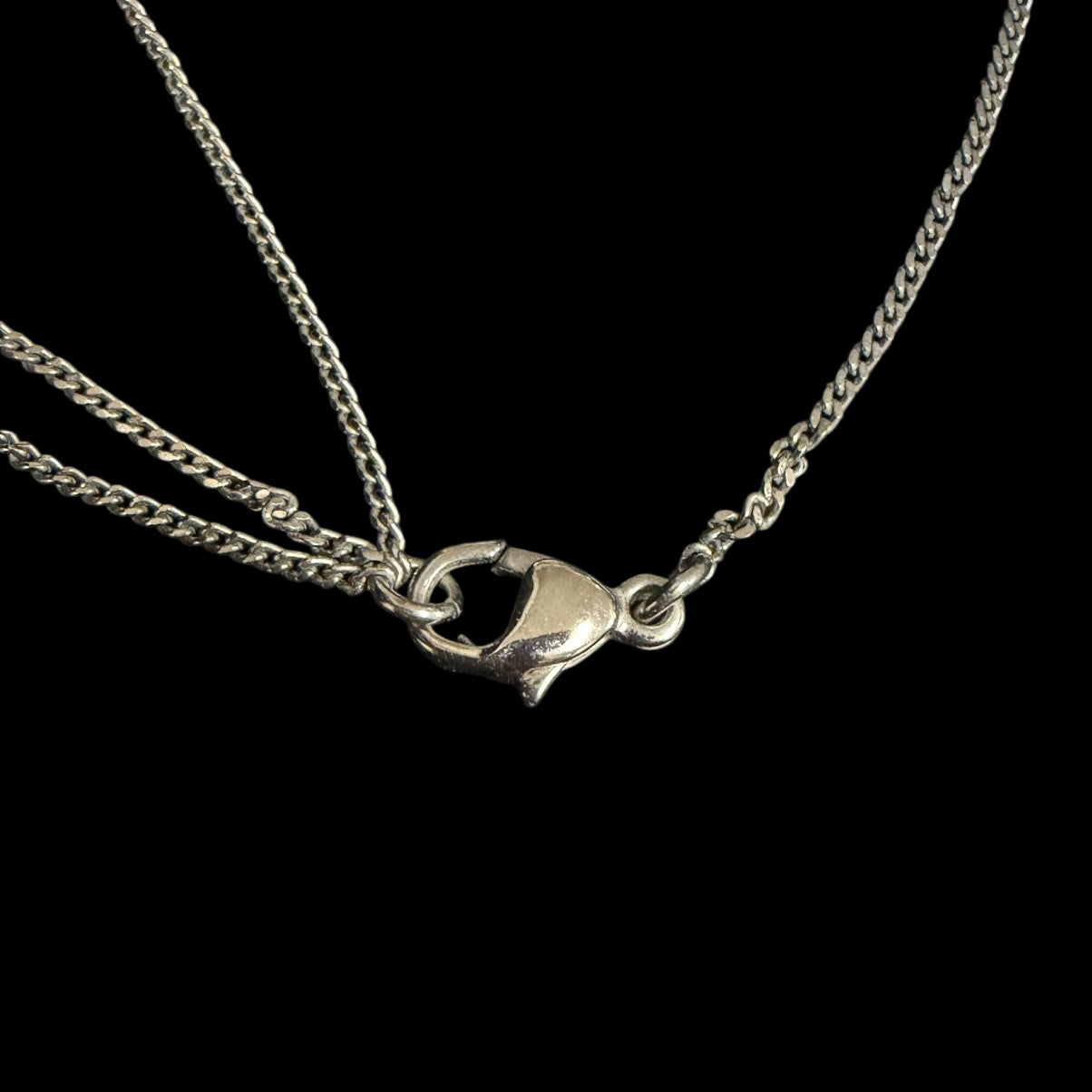 CHANEL Silver Alloy Black Pave Crystal Double CC Pendant Necklace