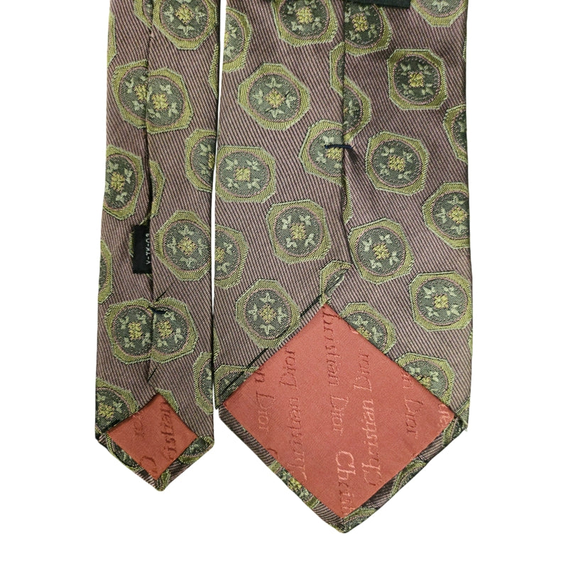 DIOR Medallion Pattern Silk Tie Burgundy Gold