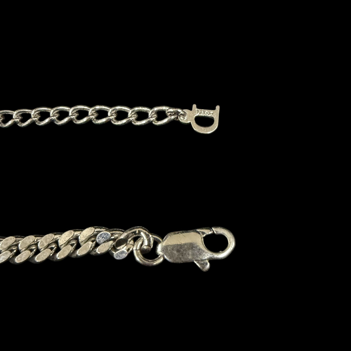 DIOR Silver Cuban Chain Embossed Logo Bar Necklace