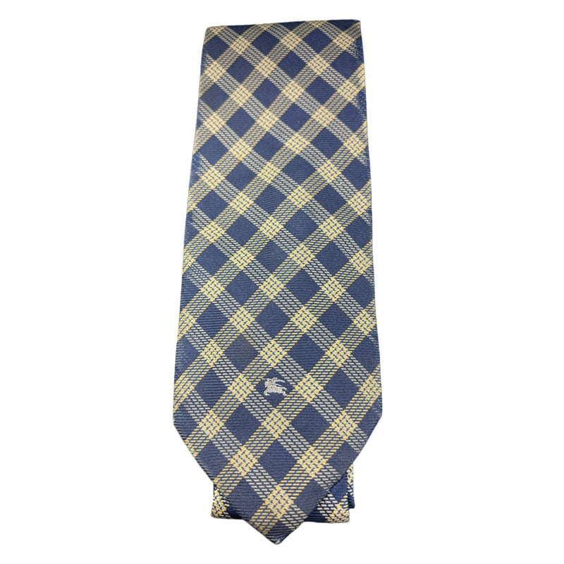 BURBERRY  Check Pattern Silk Tie Navy Yellow