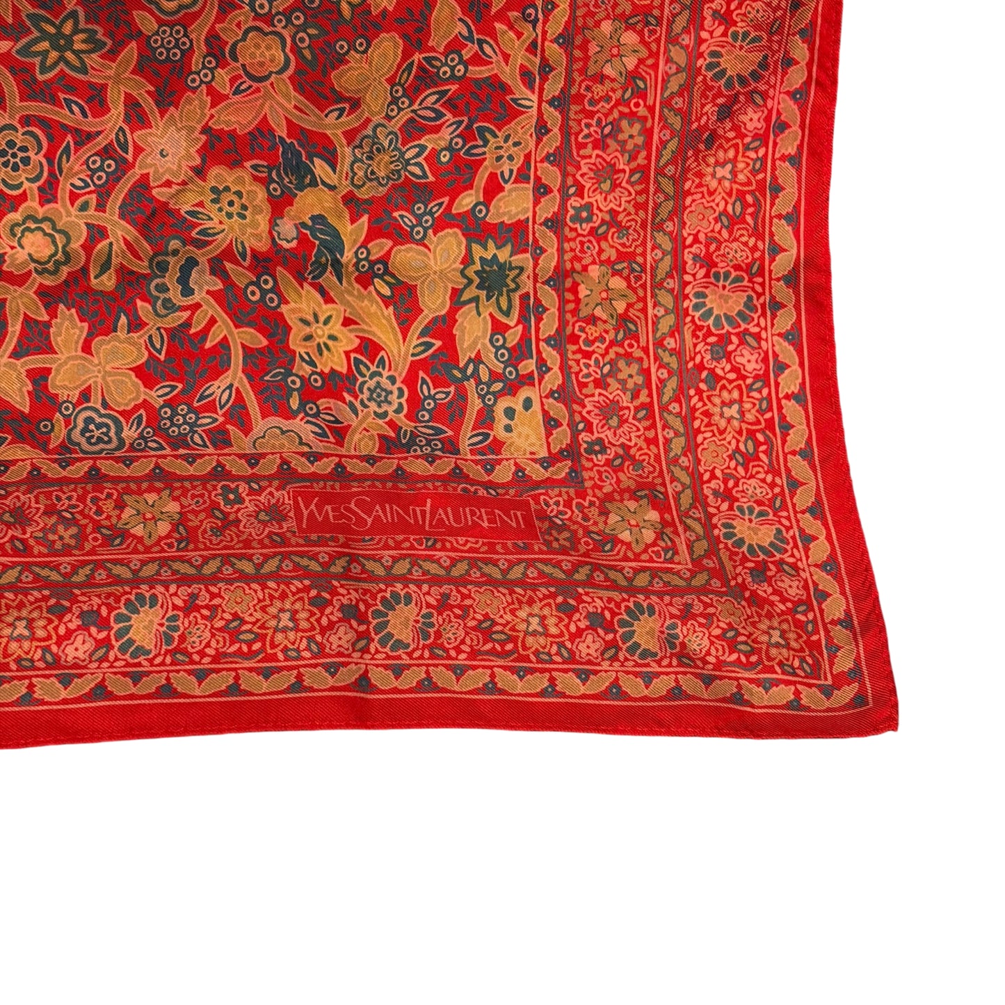 YSL  Floral Print Silk Scarf Red/Multicolor
