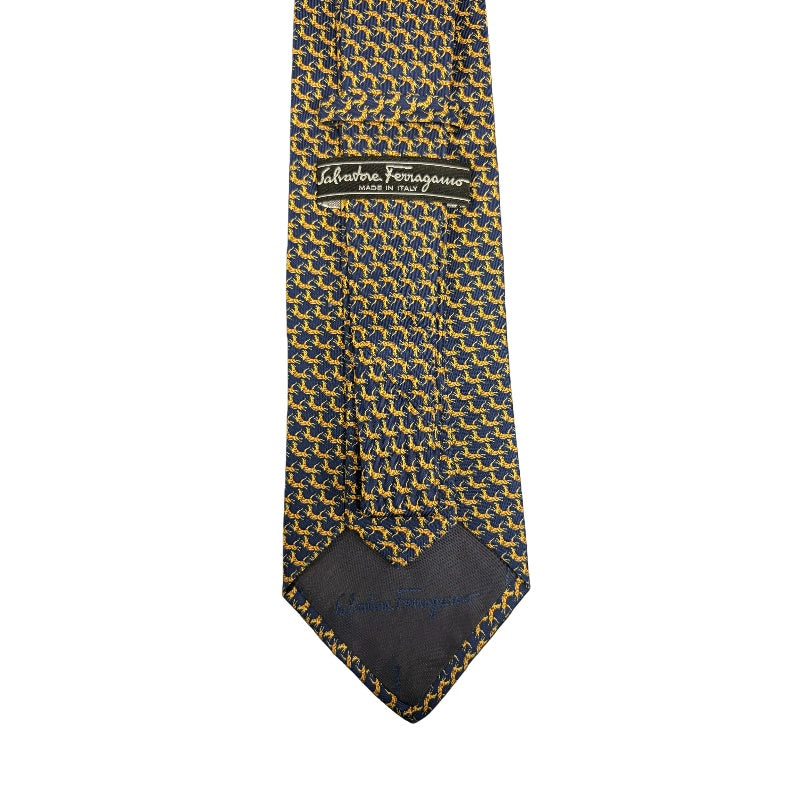 FERRAGAMO Silk Tie, Navy Base with Horse Pattern