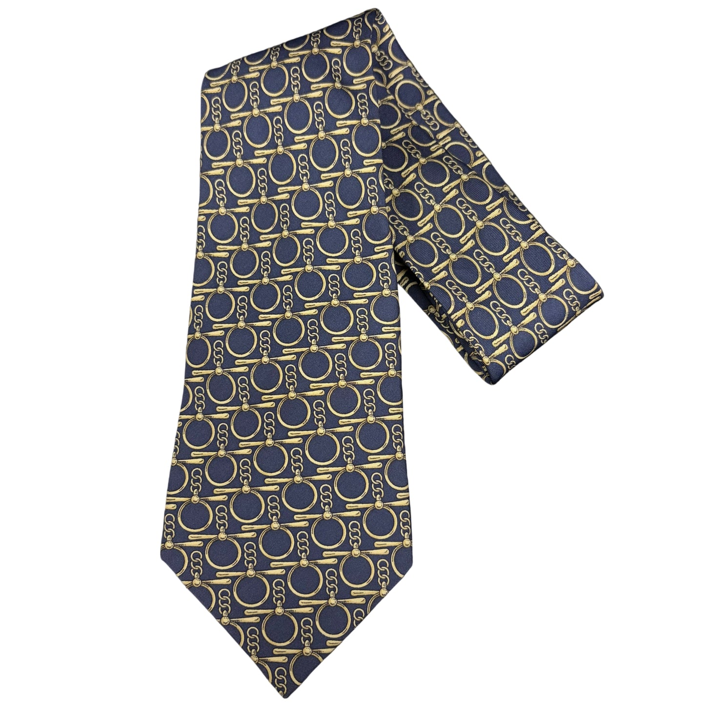 CELINE Macadam Chain Pattern Silk Tie Navy Ivory