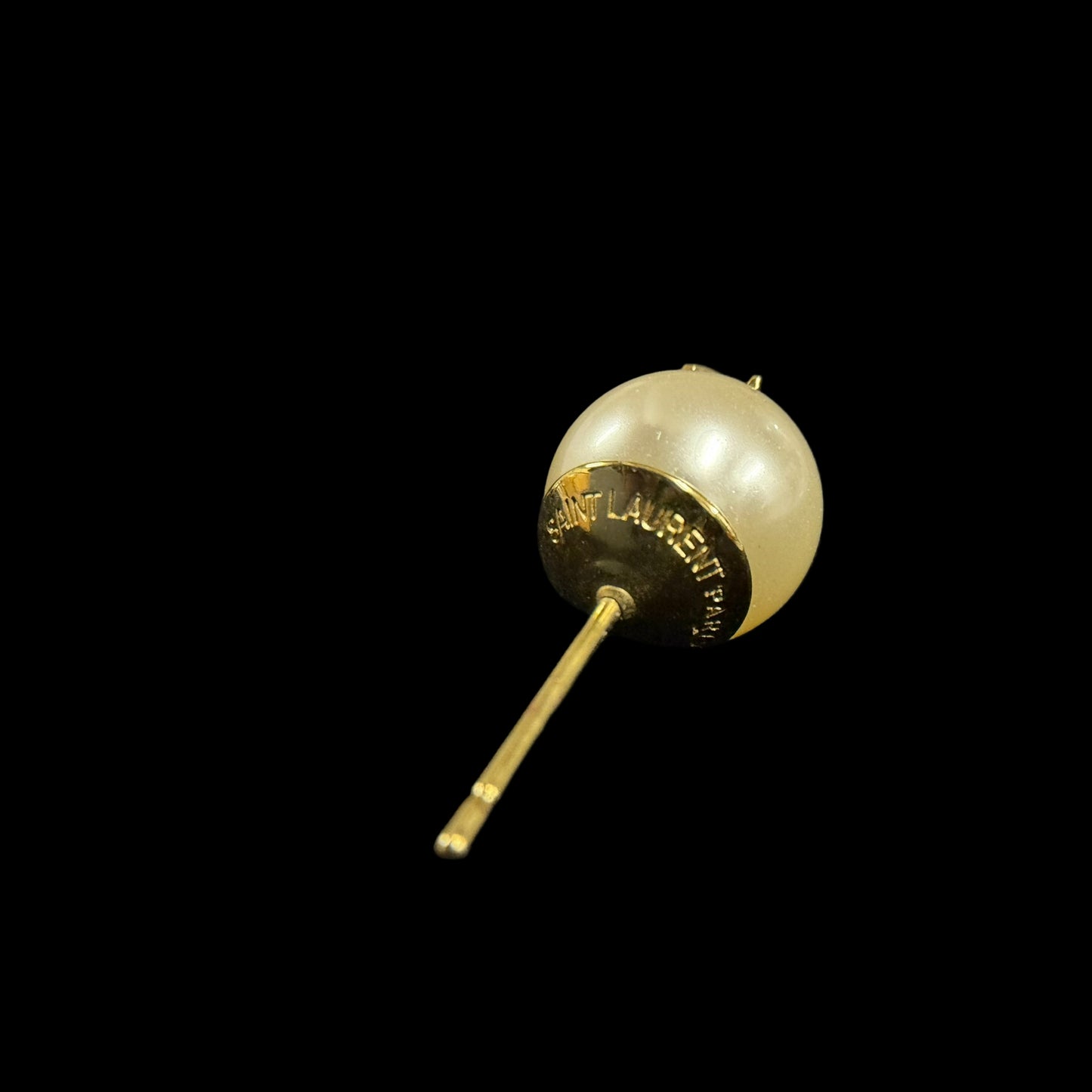 YVES SAINT LAURENT Ivory Glass Brass Logo Stud Earrings